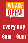 WE ARE OPEN sign with Red Background