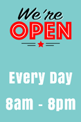 WE'RE OPEN sign with Teal Background